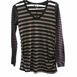 Oh Baby By Motherhood Maternity Shirt Blue Gray Striped Long Sleeve Size S Small